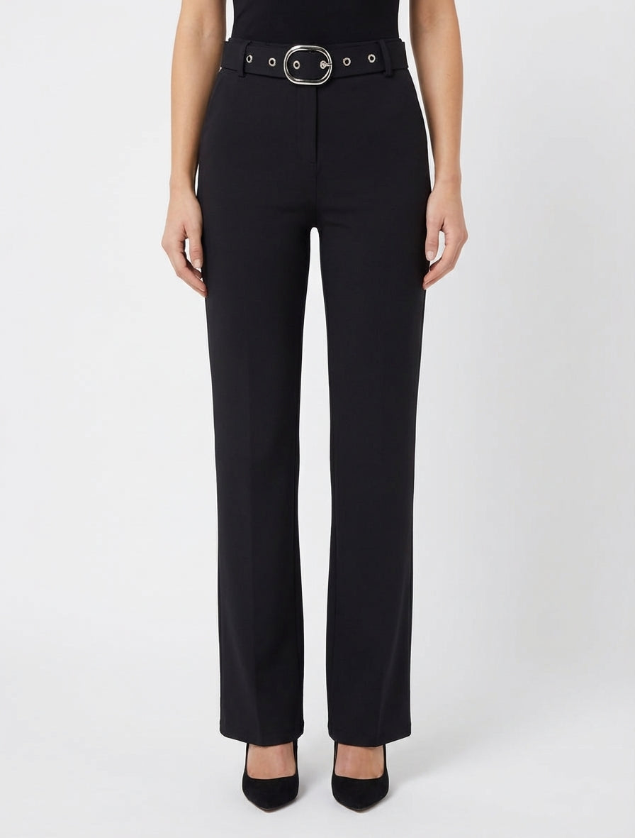 Gerade Hose mit Gürtel - Schwarz