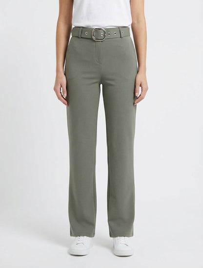 Gerade Hose mit Gürtel - Kaki