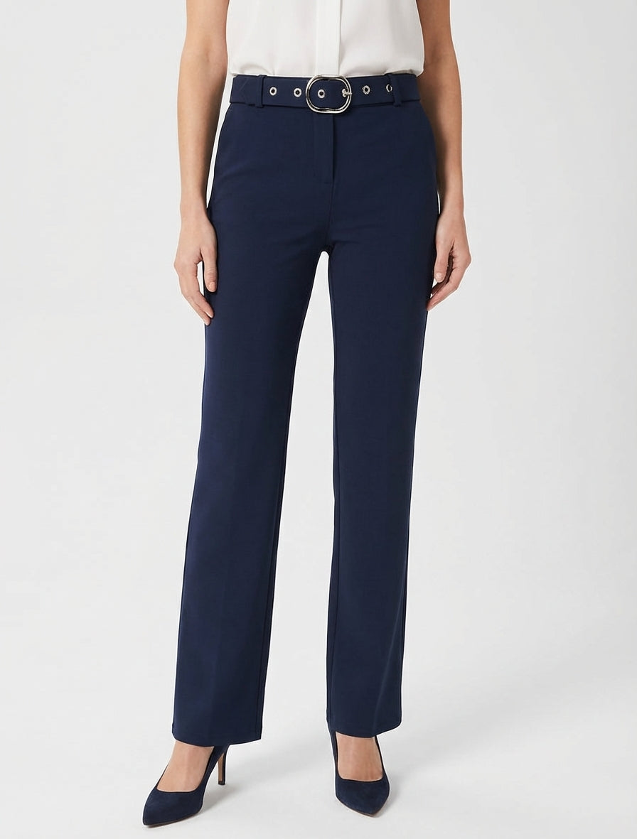 Gerade Hose mit Gürtel - Marine