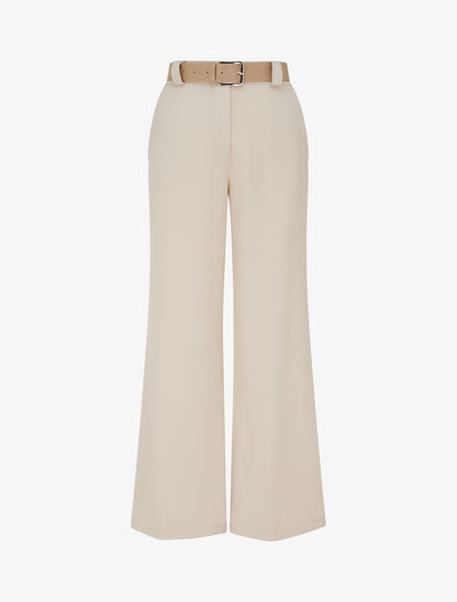 Pantalon droit uni élastiqué - Beige - 1