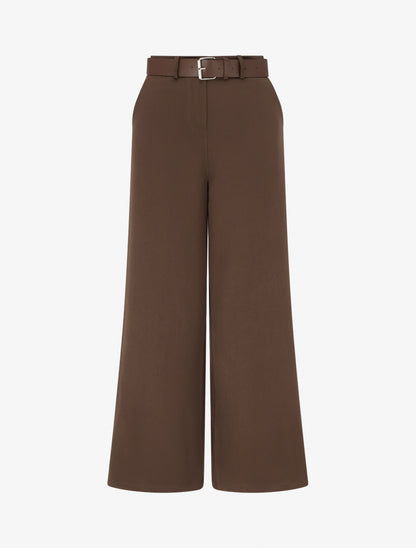 Pantalon droit uni taille haute - Marron - 1