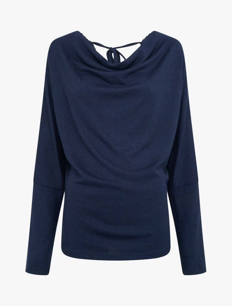 Pull fin uni à empiècement dentelle au dos - Marine - 1