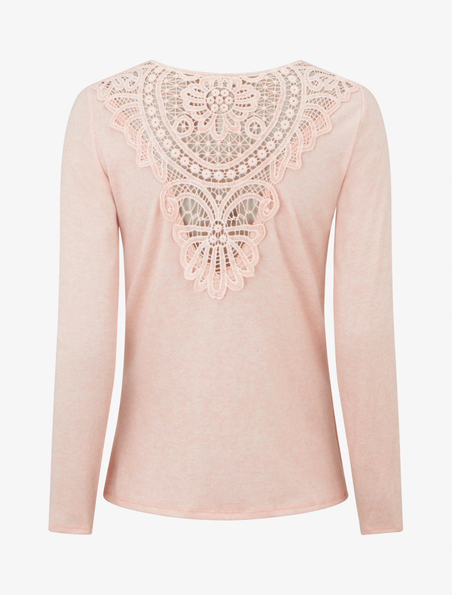 Pull à dos brodé et col bénitier - Rose - 2