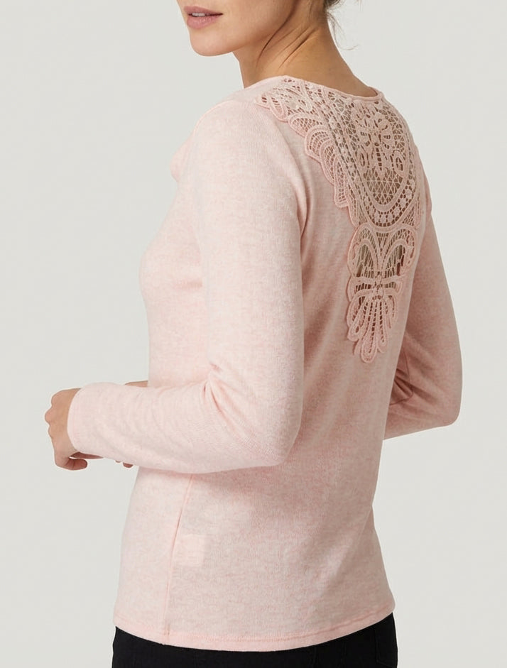 Gestickter Rückenpullover mit Wasserfallausschnitt - Rose