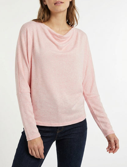 Feiner einfarbiger Pullover mit Wasserfallausschnitt - Rose