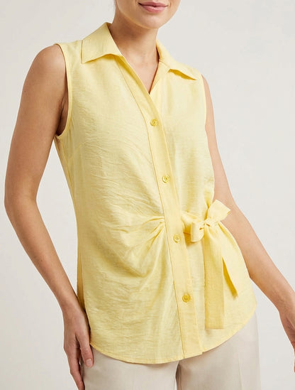 Ärmellose Bluse mit Drapierungseffekt - Gelb