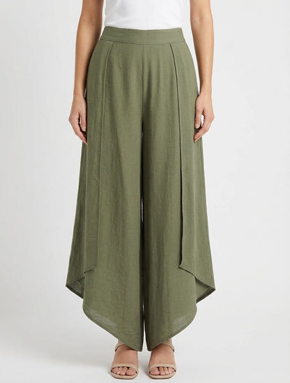 Weite Hose mit asymmetrischen Kanten - Kaki