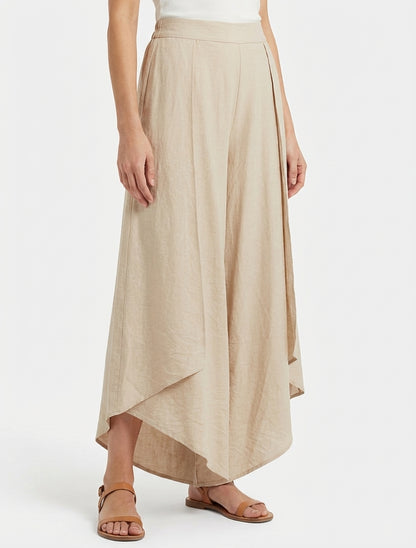 Weite Hose mit asymmetrischen Kanten - Beige