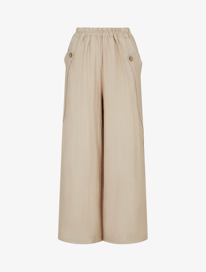Pantalon ample uni à boutons décoratifs - Beige - 1