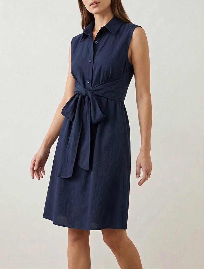 Ärmelloses Hemdkleid mit Bindebändern - Marine