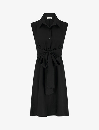 Robe chemise sans manches à liens à nouer - Noir - 1