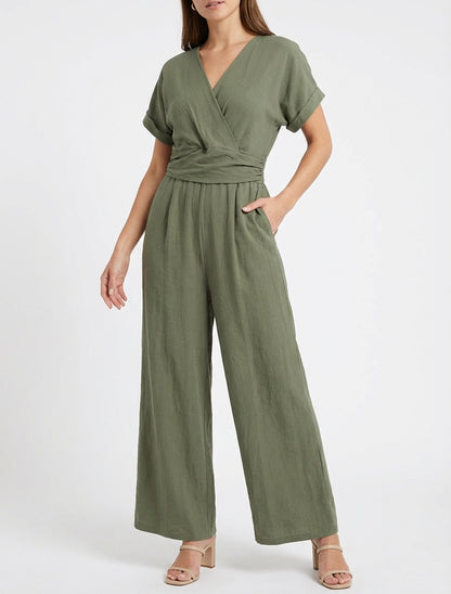 Einfarbiger Kurzarm-Overall - Kaki