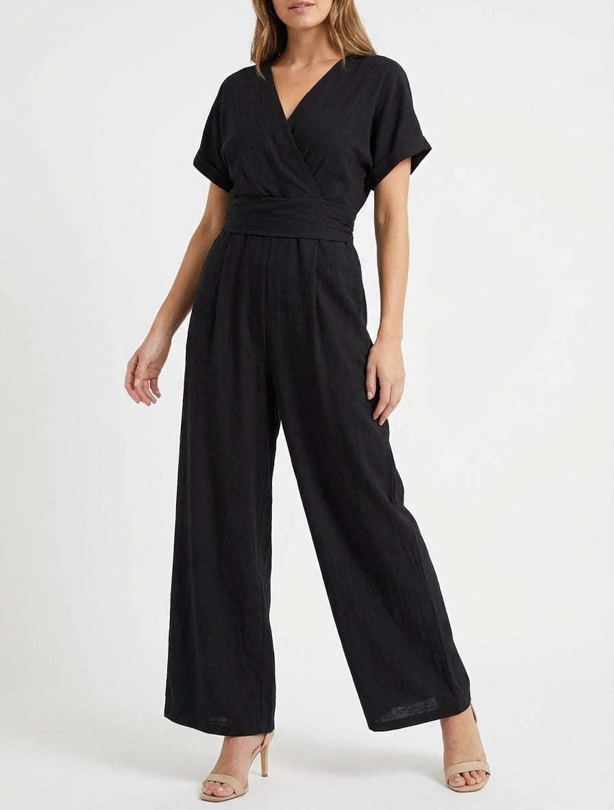 Einfarbiger Kurzarm-Overall - Schwarz