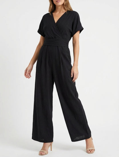 Einfarbiger Kurzarm-Overall - Schwarz