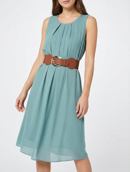 Ärmelloses Kleid aus einfarbigem Voile - Türkis