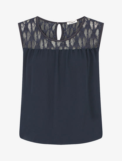 Top boule sans manches à dentelle - Marine - 1