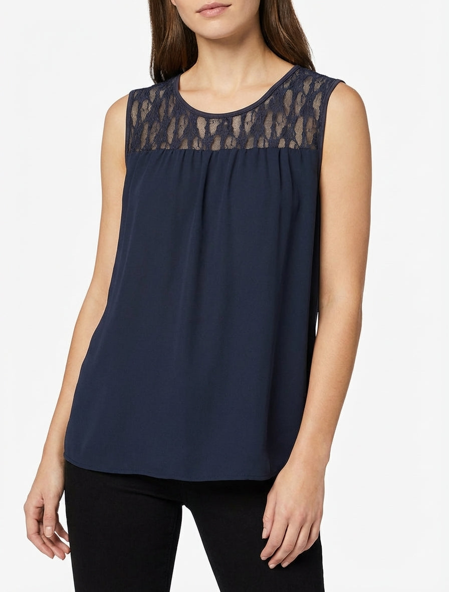 Ärmelloses Spitzen-Top - Marine