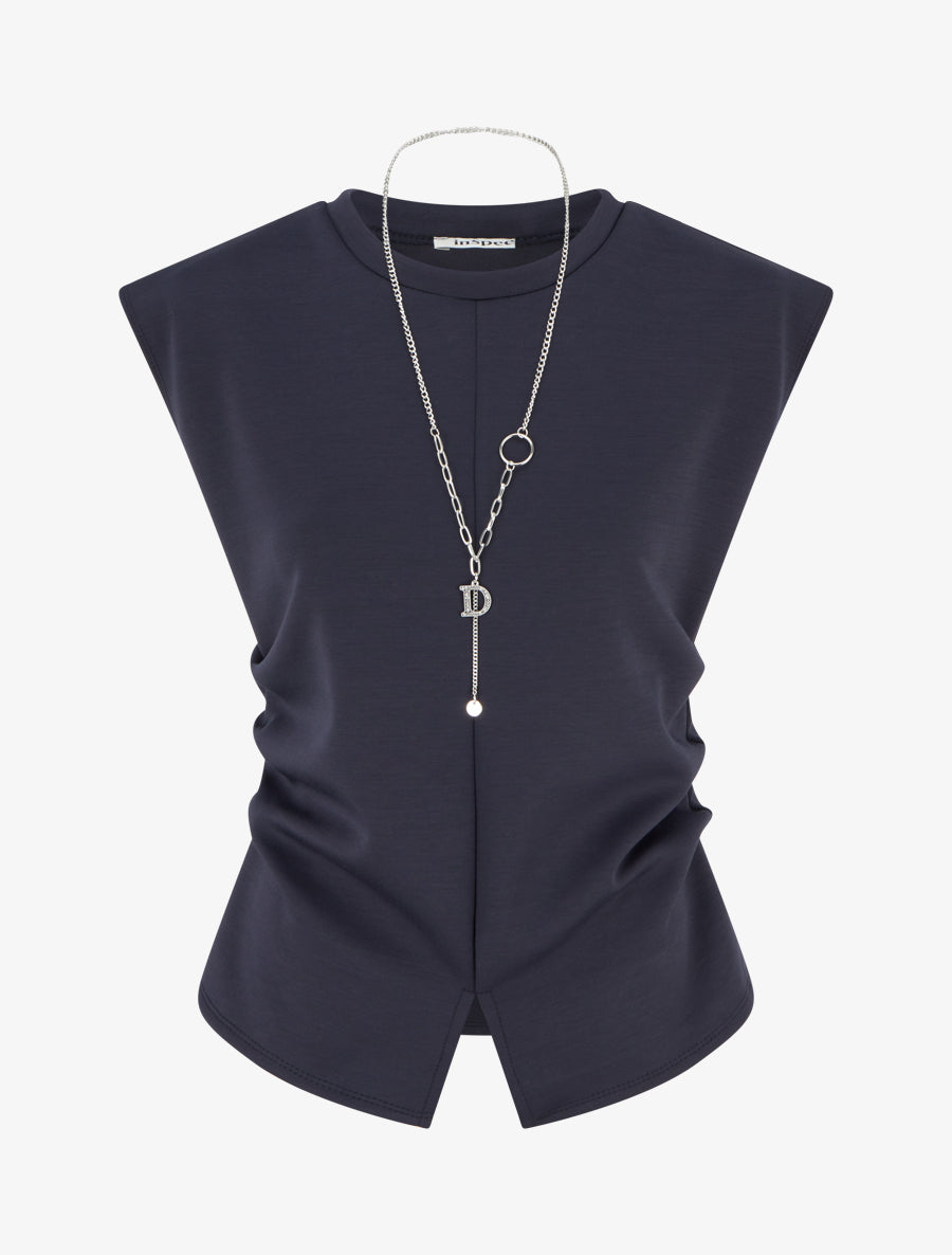 Top sans manches à côtés froncés - Bleu nuit - 1