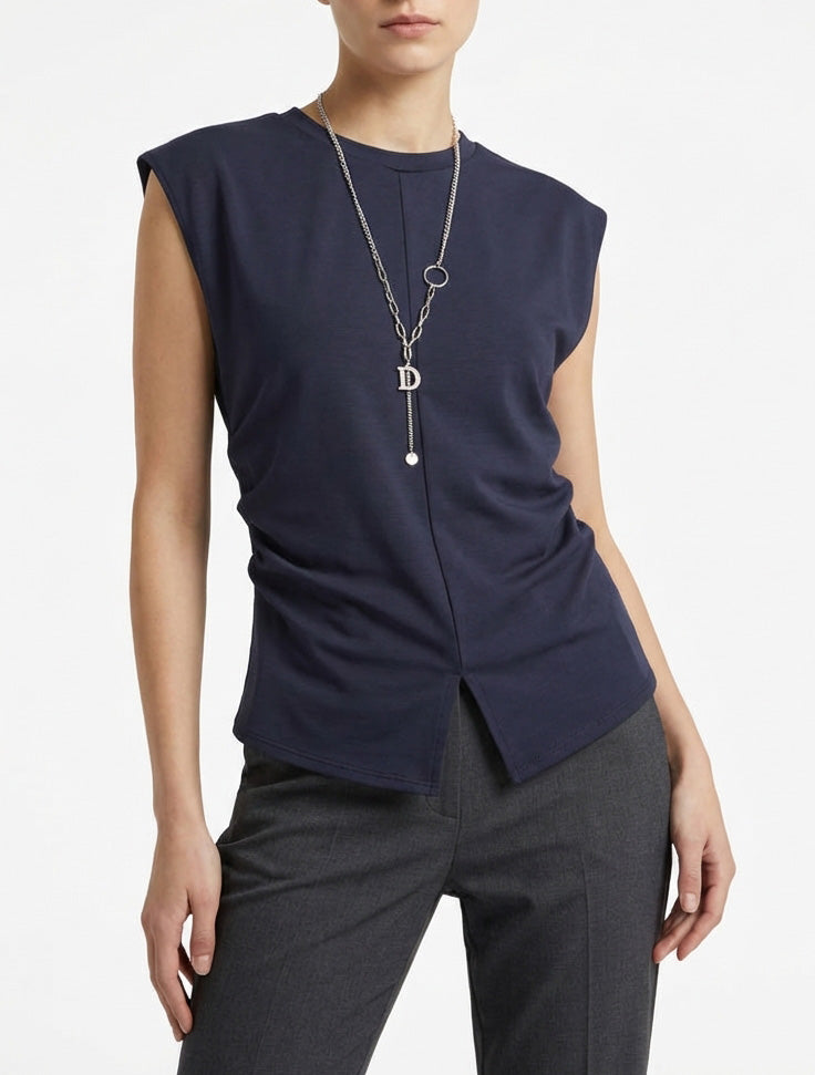 Ärmelloses Oberteil mit gerafften Seiten - Mitternachtsblau