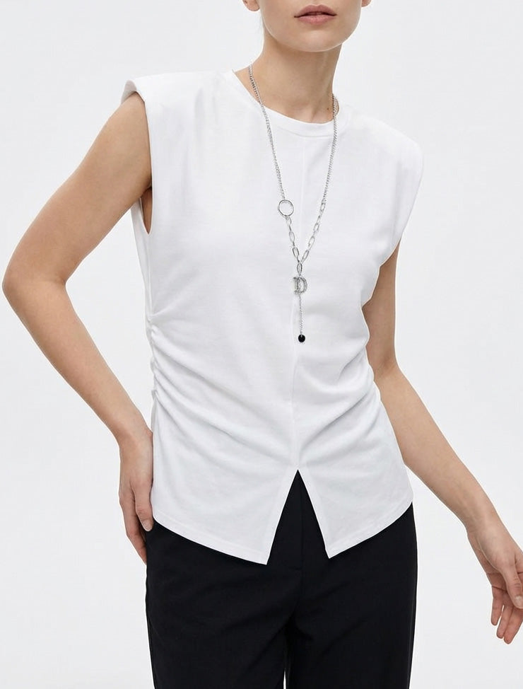 Ärmelloses Oberteil mit gerafften Seiten - Weiß