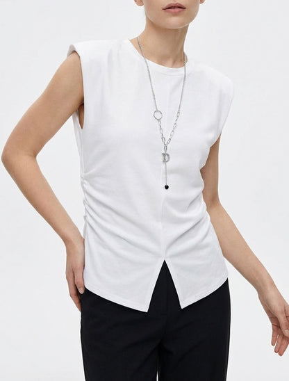 Ärmelloses Oberteil mit gerafften Seiten - Weiß