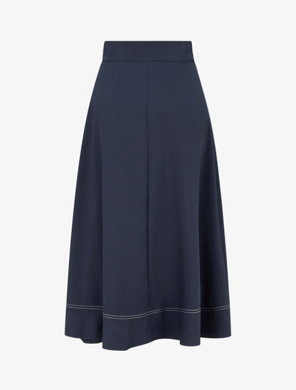 Jupe mi-longue à boutons décoratifs - Marine - 2