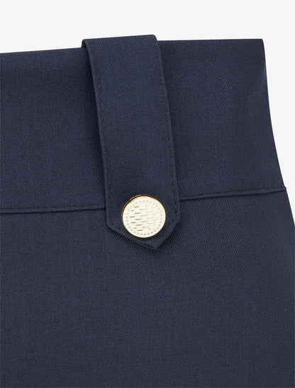 Jupe mi-longue à boutons décoratifs - Marine - 3