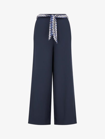 Pantalon ample uni et ceinturé - Marine - 1