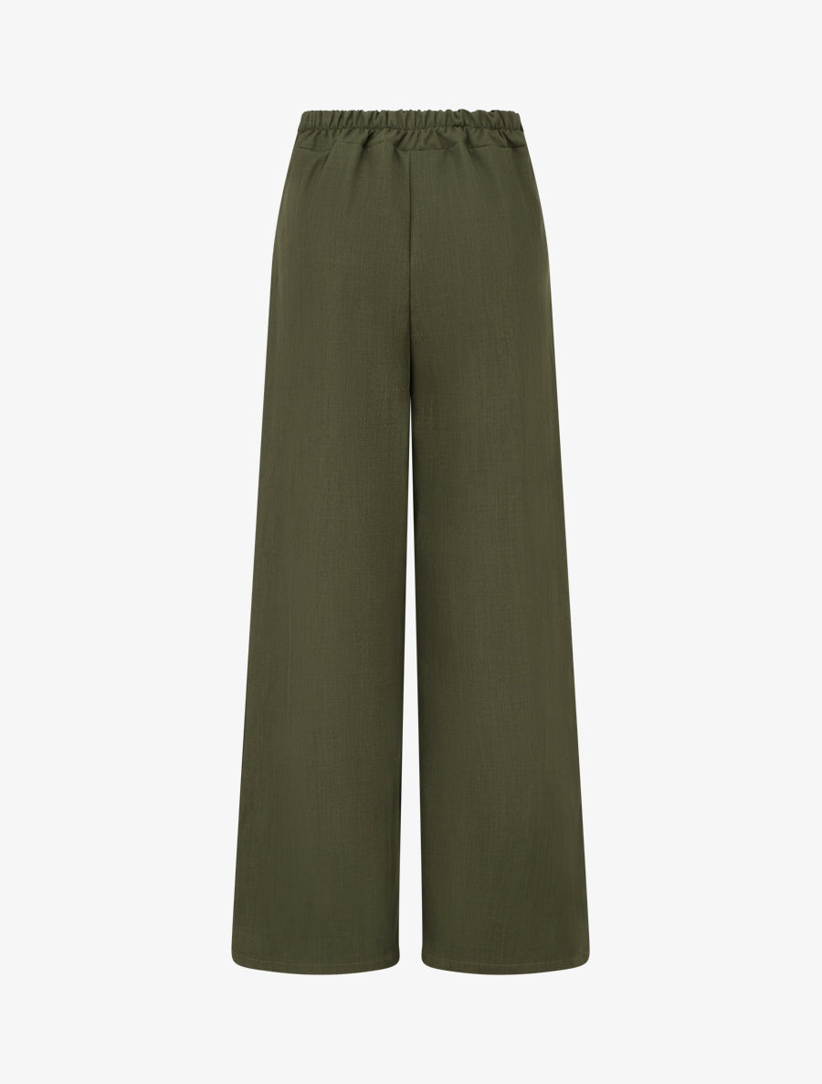 Pantalon ample à sangle et boutons - Kaki - 2