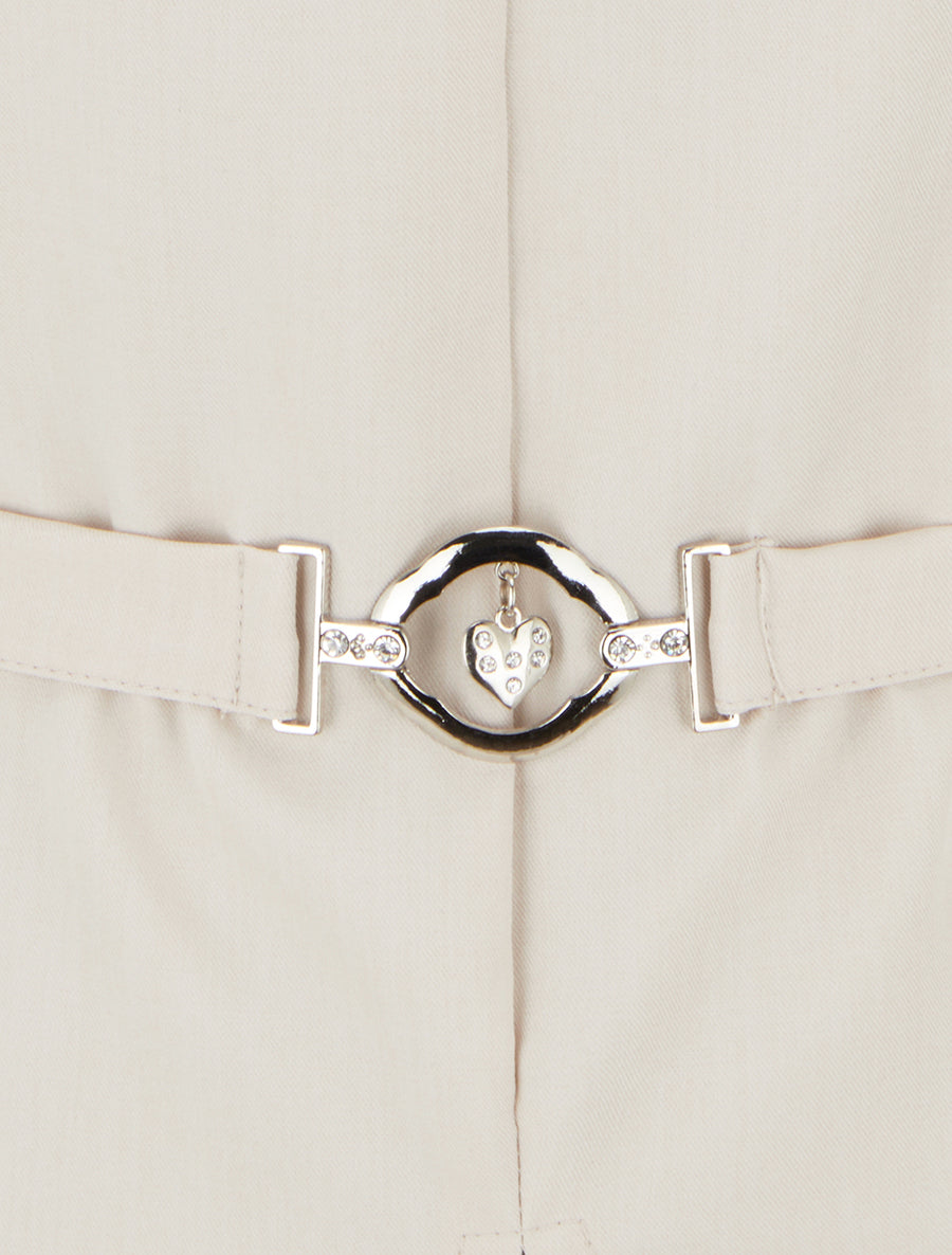 Top uni sans manches à empiècement bijou - Beige - 3