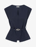 Top uni sans manches à empiècement bijou - Marine - 1