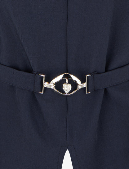 Top uni sans manches à empiècement bijou - Marine - 3