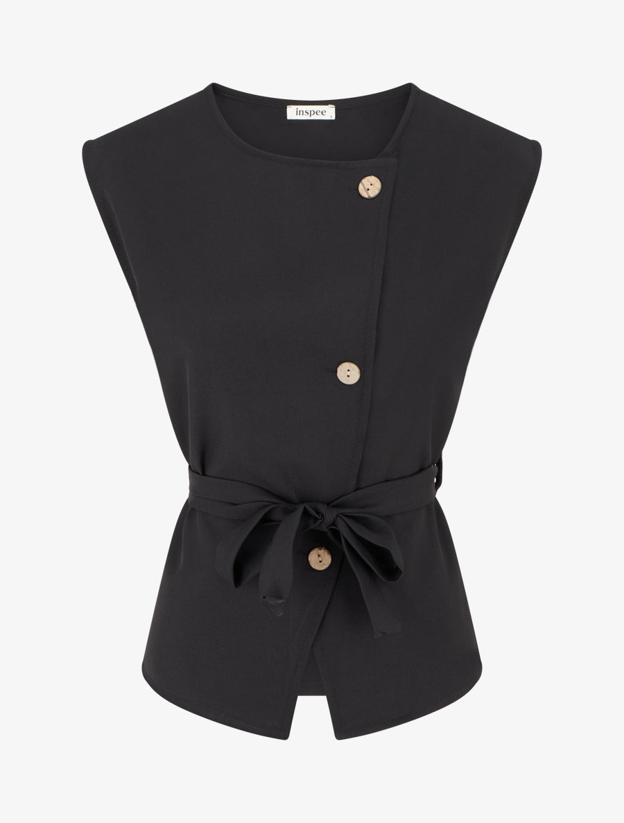 Top boutonné sans manches - Noir - 1
