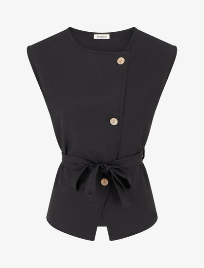Top boutonné sans manches - Noir - 1