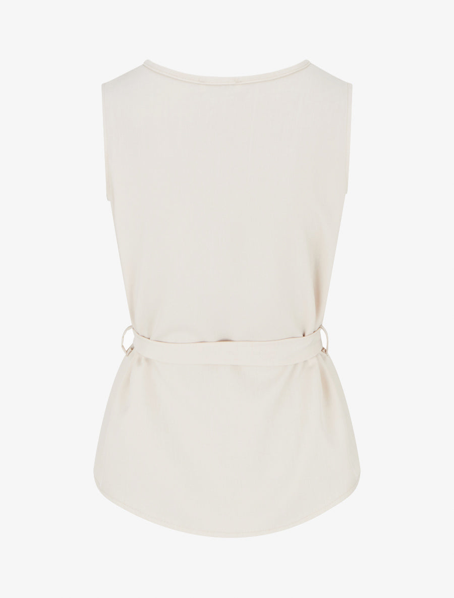 Top boutonné sans manches à poche décorative - Beige - 2