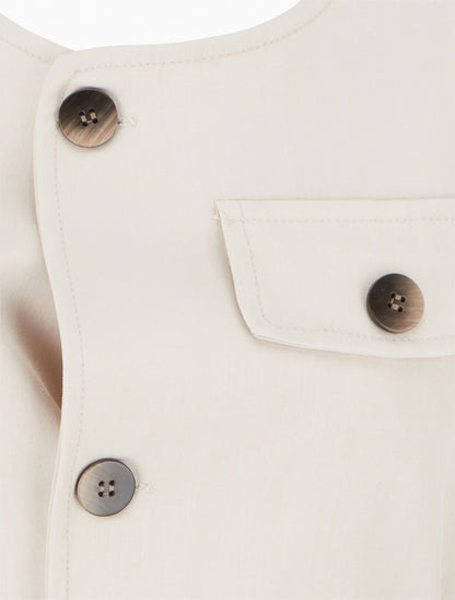 Top boutonné sans manches à poche décorative - Beige - 3