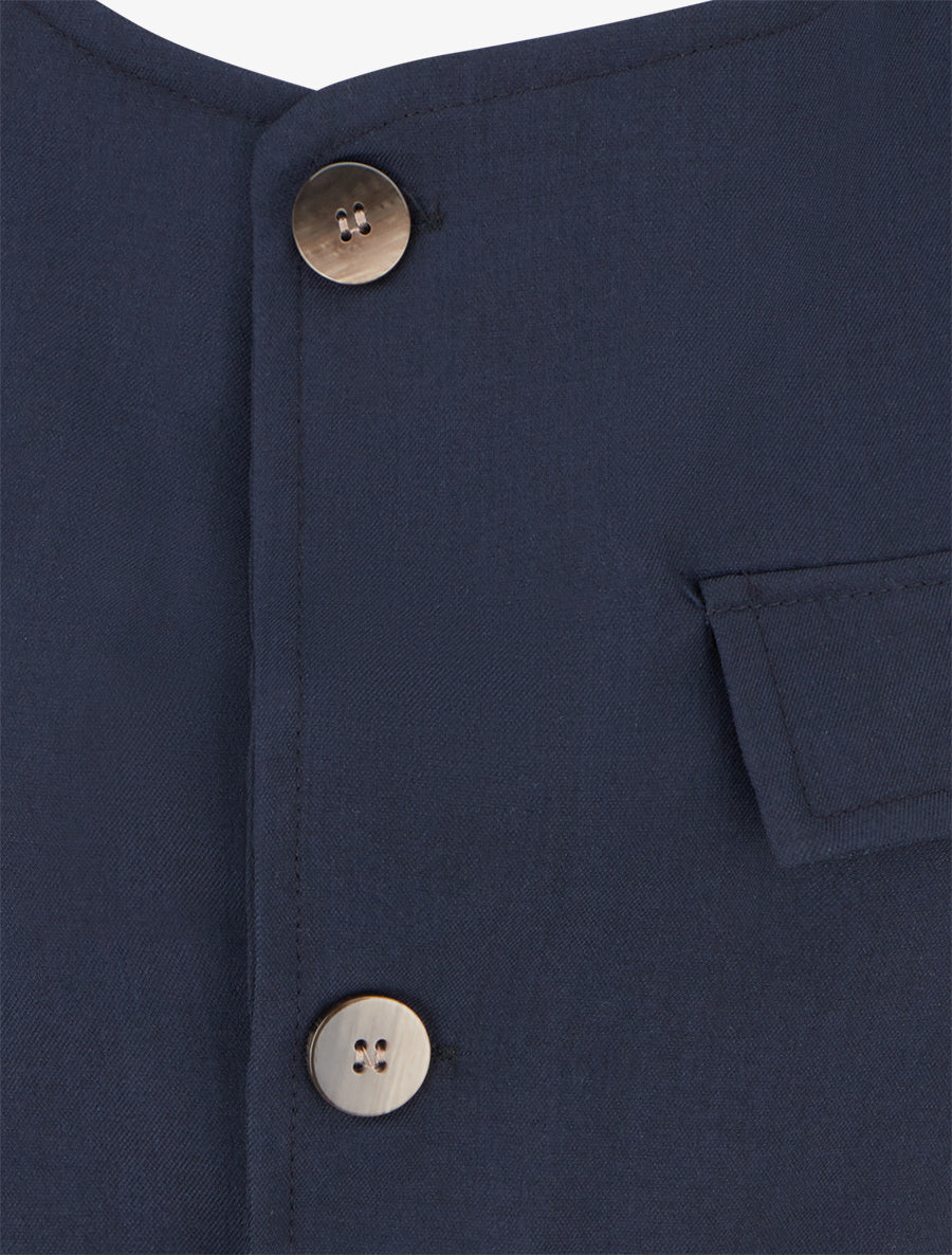 Top boutonné sans manches à poche décorative - Marine - 3