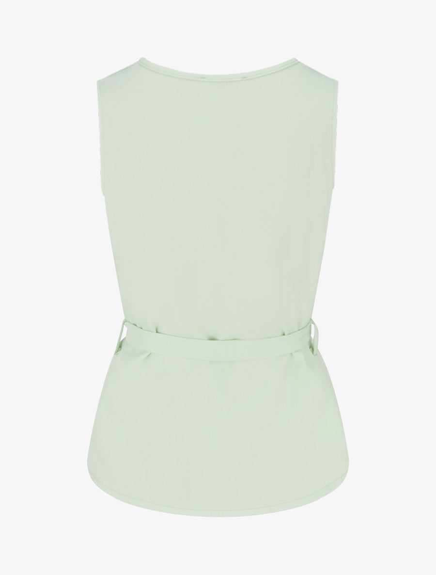 Top boutonné sans manches à poche décorative - Vert pomme - 2