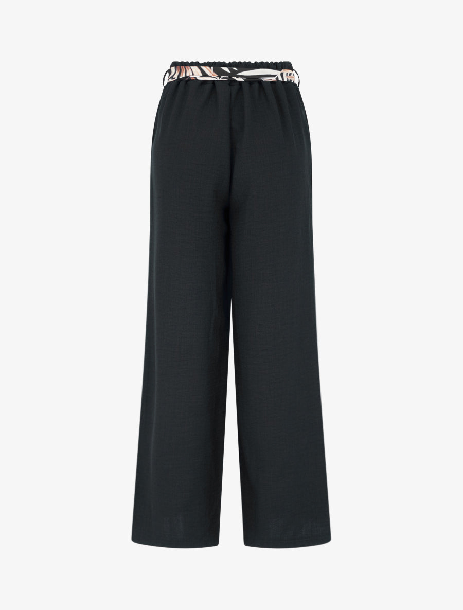 Pantalon droit ceinturé effet lin - Noir - 2