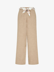 Pantalon droit ceinturé effet lin - Taupe - 1