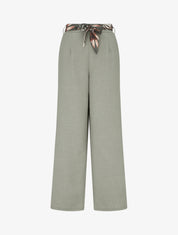 Pantalon droit ceinturé effet lin - Kaki - 1