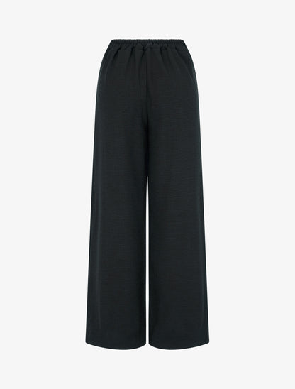Pantalon droit effet lin à double pans - Noir - 2