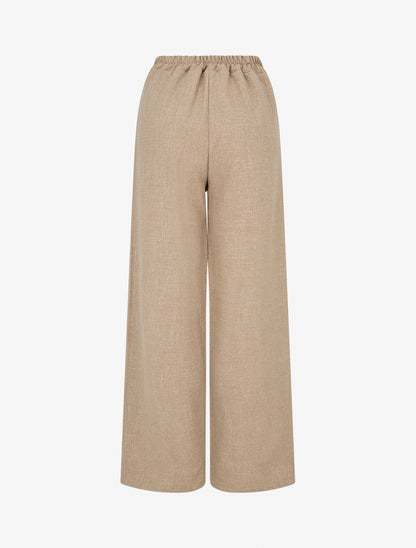 Pantalon droit effet lin à double pans - Taupe - 2