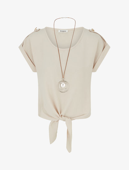 Top uni à nouer et manches courtes - Beige - 1