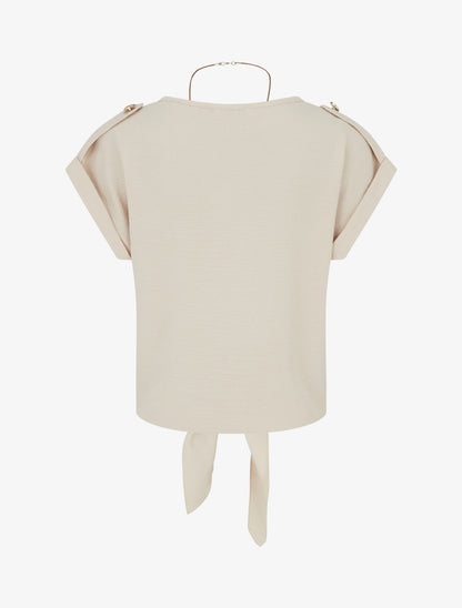 Top uni à nouer et manches courtes - Beige - 2