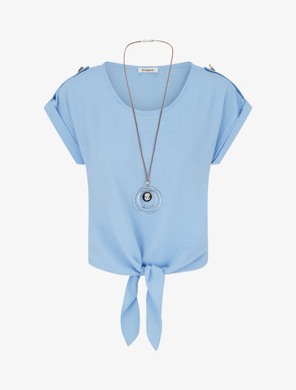 Top uni à nouer et manches courtes - Bleu ciel - 1