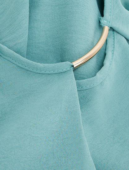 Top droit uni à col rond bijou - Turquoise - 3