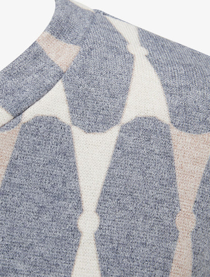 Pull fin à imprimé géométrique - Bleu gris - 3