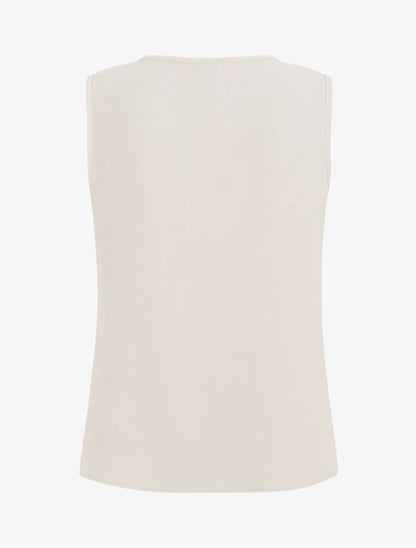 Top droit uni à col rond bijou - Beige - 2