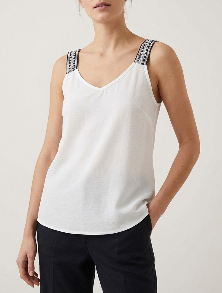 Einfarbiges Tanktop mit fantasievollen Trägern - Weiß
